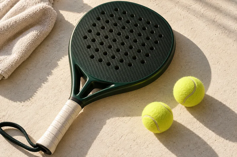 Et rundt padelbat med to padelbolde
